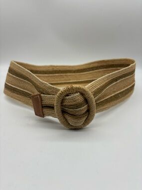 Striped Natural Rope Waist Belt with Round Buckle
